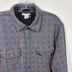 Carbon2Cobalt Men Long Sleeve Camp Shirt Size LT Blue Red Square Outdoors Casual